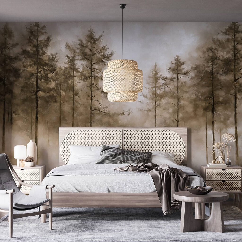 Foggy forest with trees