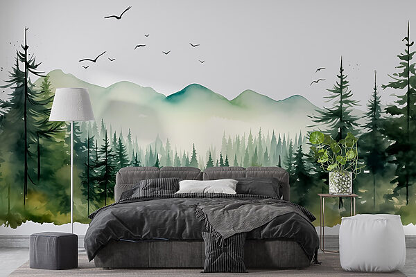 Aquarell von Wald und Bergen Aquarell von Wald und Bergen