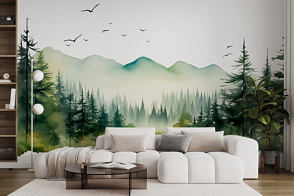 Aquarell von Wald und Bergen Aquarell von Wald und Bergen