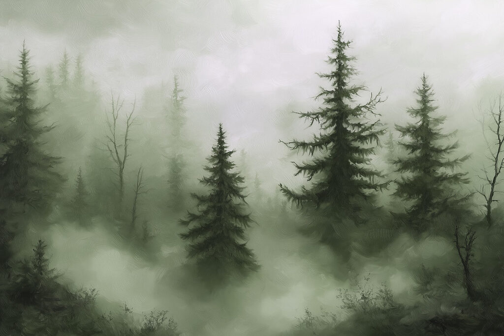 Nebliger Wald mit Bäumen Nebliger Wald mit Bäumen