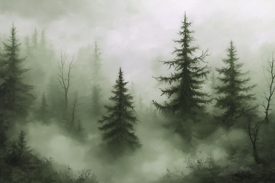 Nebliger Wald mit Bäumen