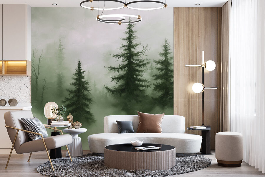 Nebliger Wald mit Bäumen