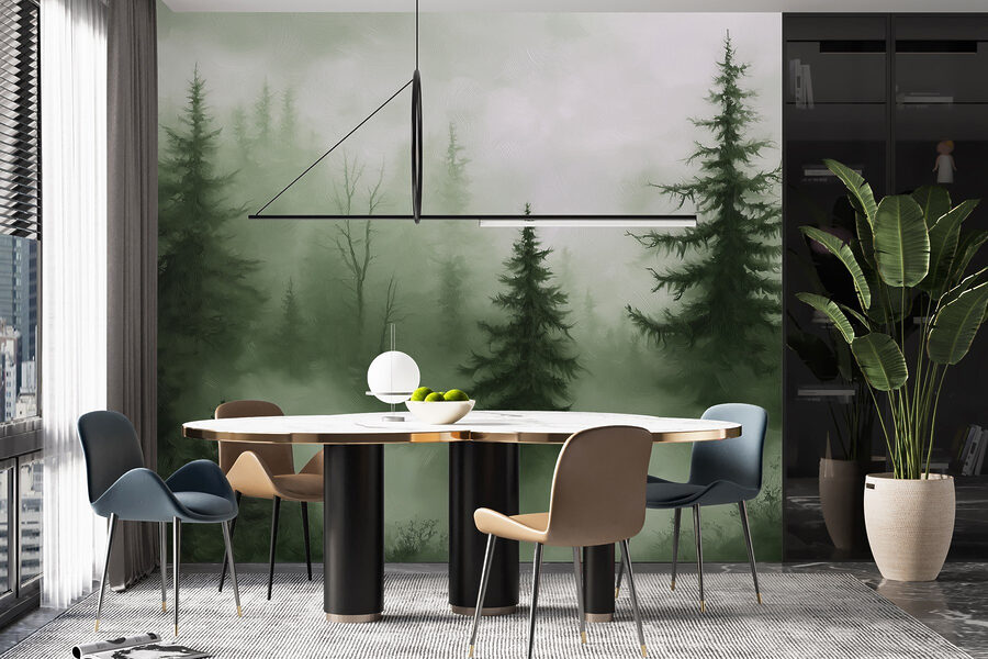 Nebliger Wald mit Bäumen