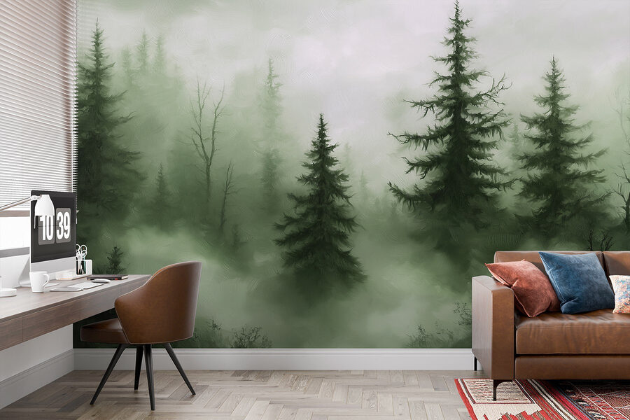 Nebliger Wald mit Bäumen