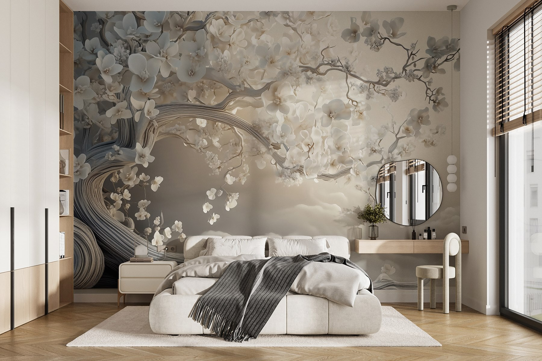 White tree with white flowers