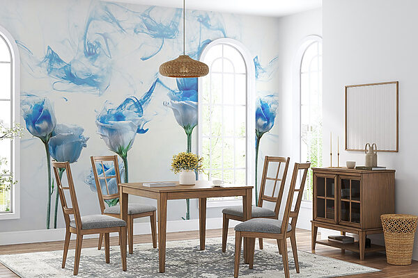 Gruppe von Blumen mit blauer Tinte im Wasser Gruppe von Blumen mit blauer Tinte im Wasser