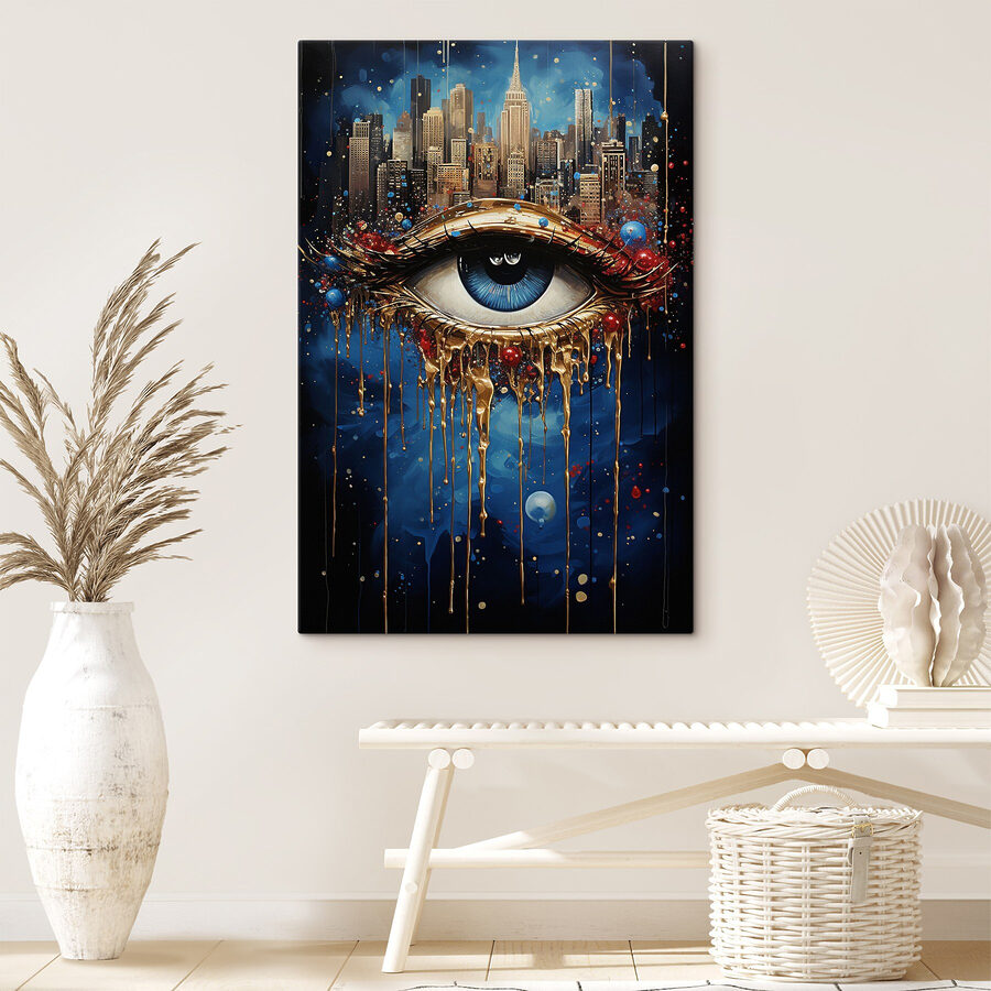 Mysteriöses Auge mit Stadtspiegelung