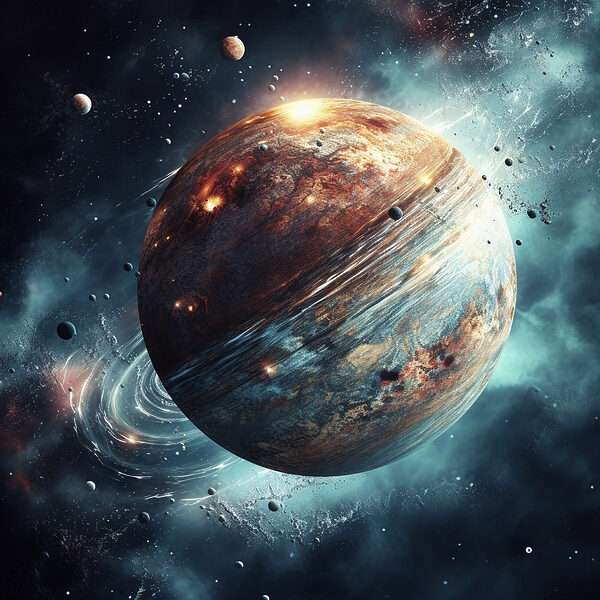 Planet im Weltraum mit Sternen und Planeten Planet im Weltraum mit Sternen und Planeten