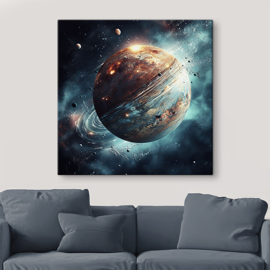 Planet im Weltraum mit Sternen und Planeten