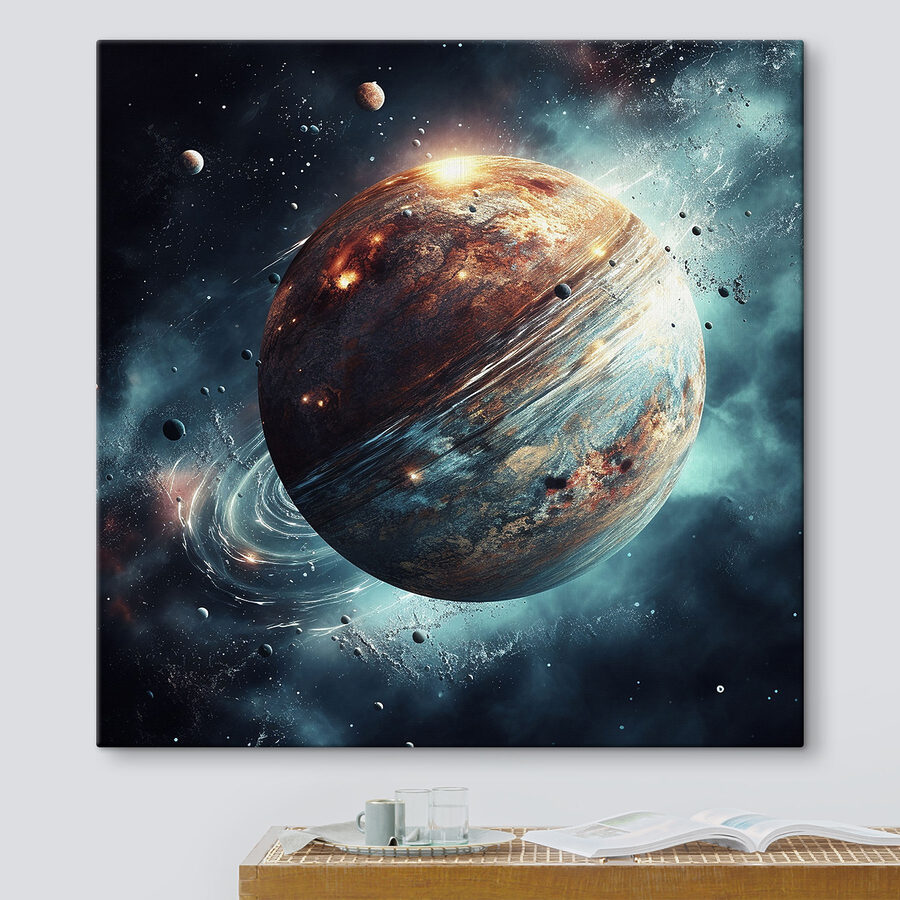 Planet im Weltraum mit Sternen und Planeten