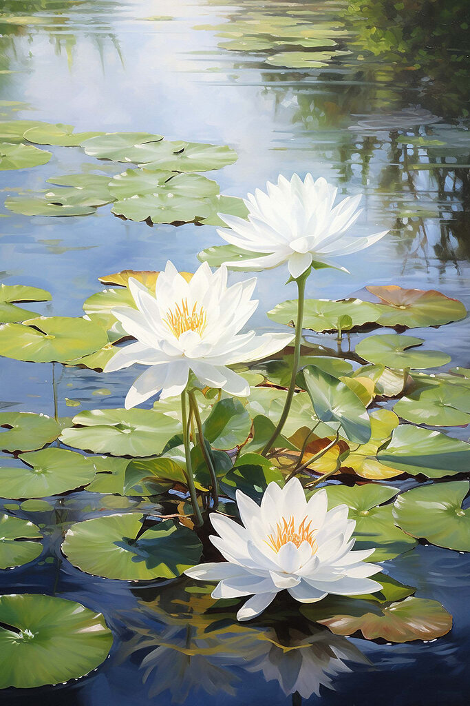 Group of white flowers in a pond Group of white flowers in a pond