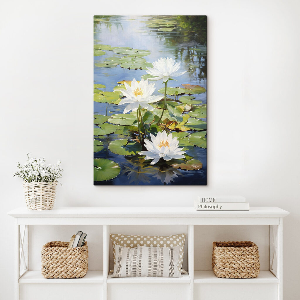 Group of white flowers in a pond Group of white flowers in a pond