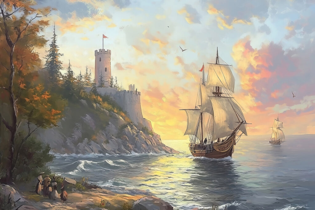 Painting of a ship sailing on the water