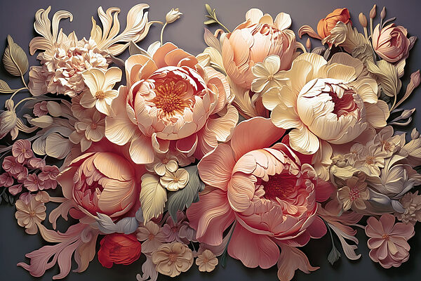 Gruppe von Blumen auf grauem Hintergrund Gruppe von Blumen auf grauem Hintergrund