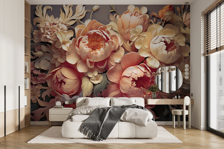 Gruppe von Blumen auf grauem Hintergrund