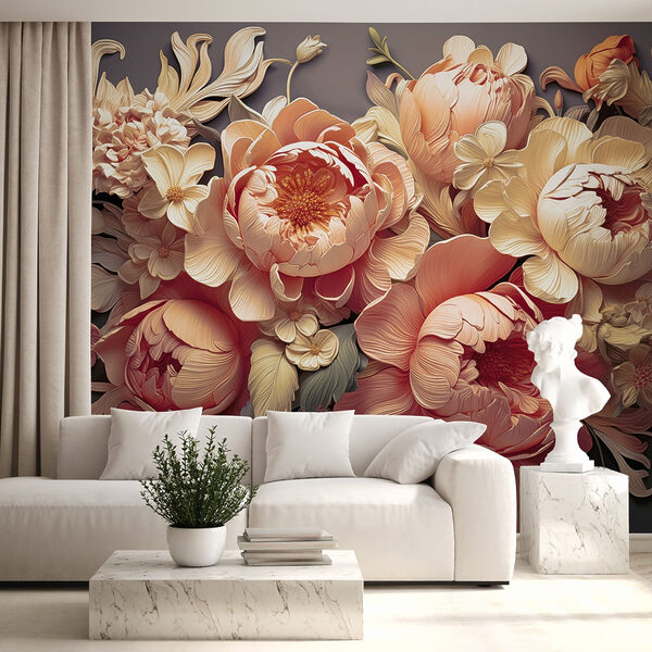 Gruppe von Blumen auf grauem Hintergrund Gruppe von Blumen auf grauem Hintergrund
