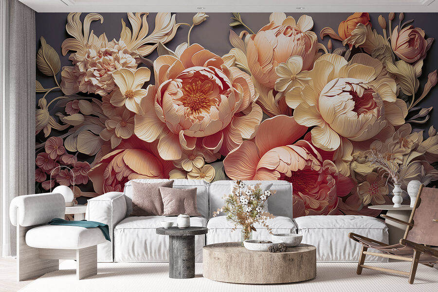 Gruppe von Blumen auf grauem Hintergrund