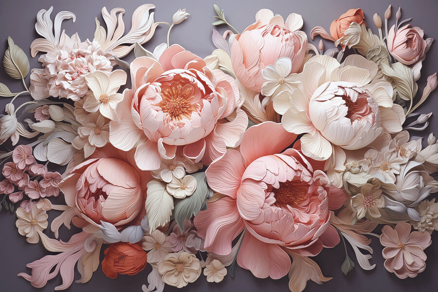 Gruppe von Blumen auf grauem Hintergrund Gruppe von Blumen auf grauem Hintergrund