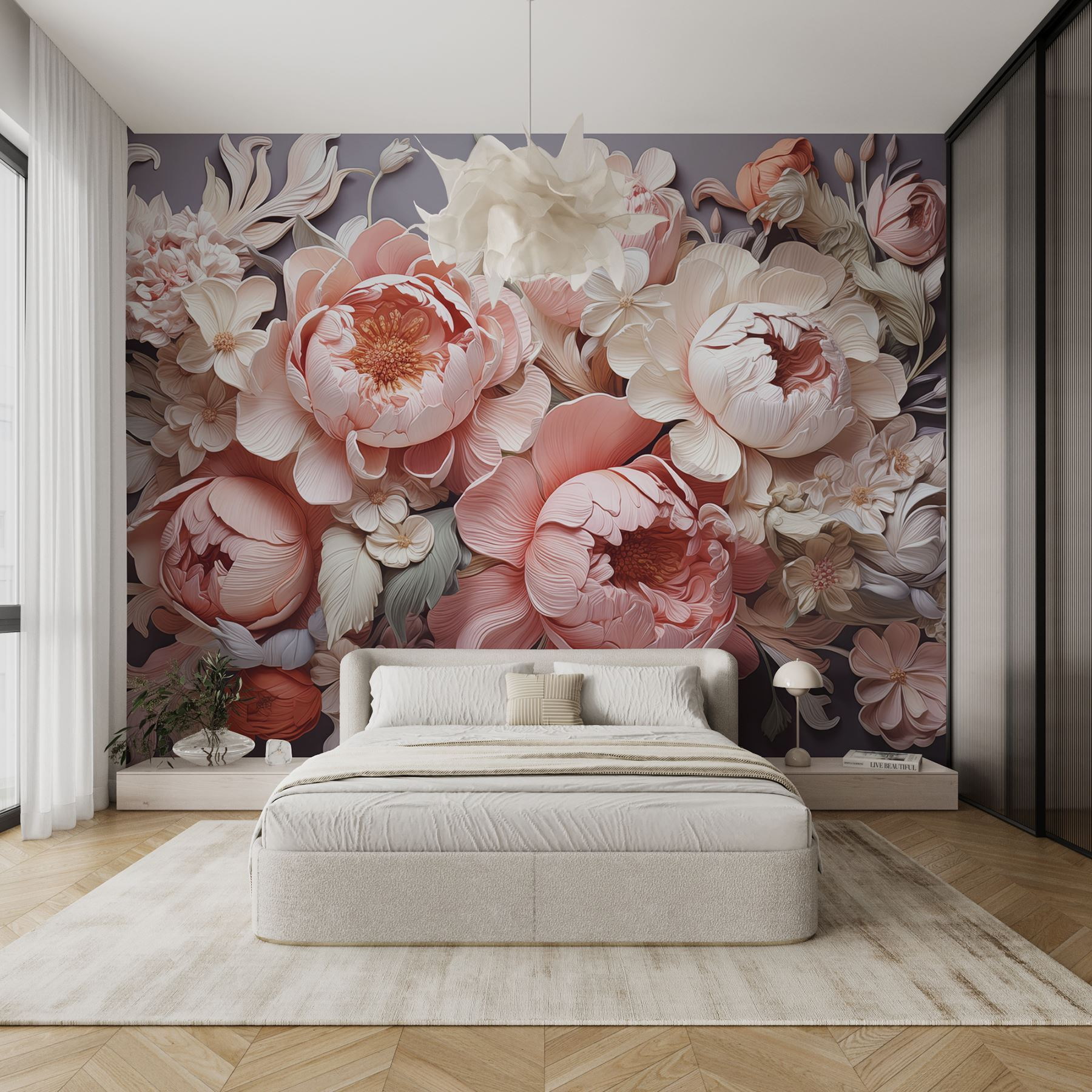 Group of flowers on a gray background