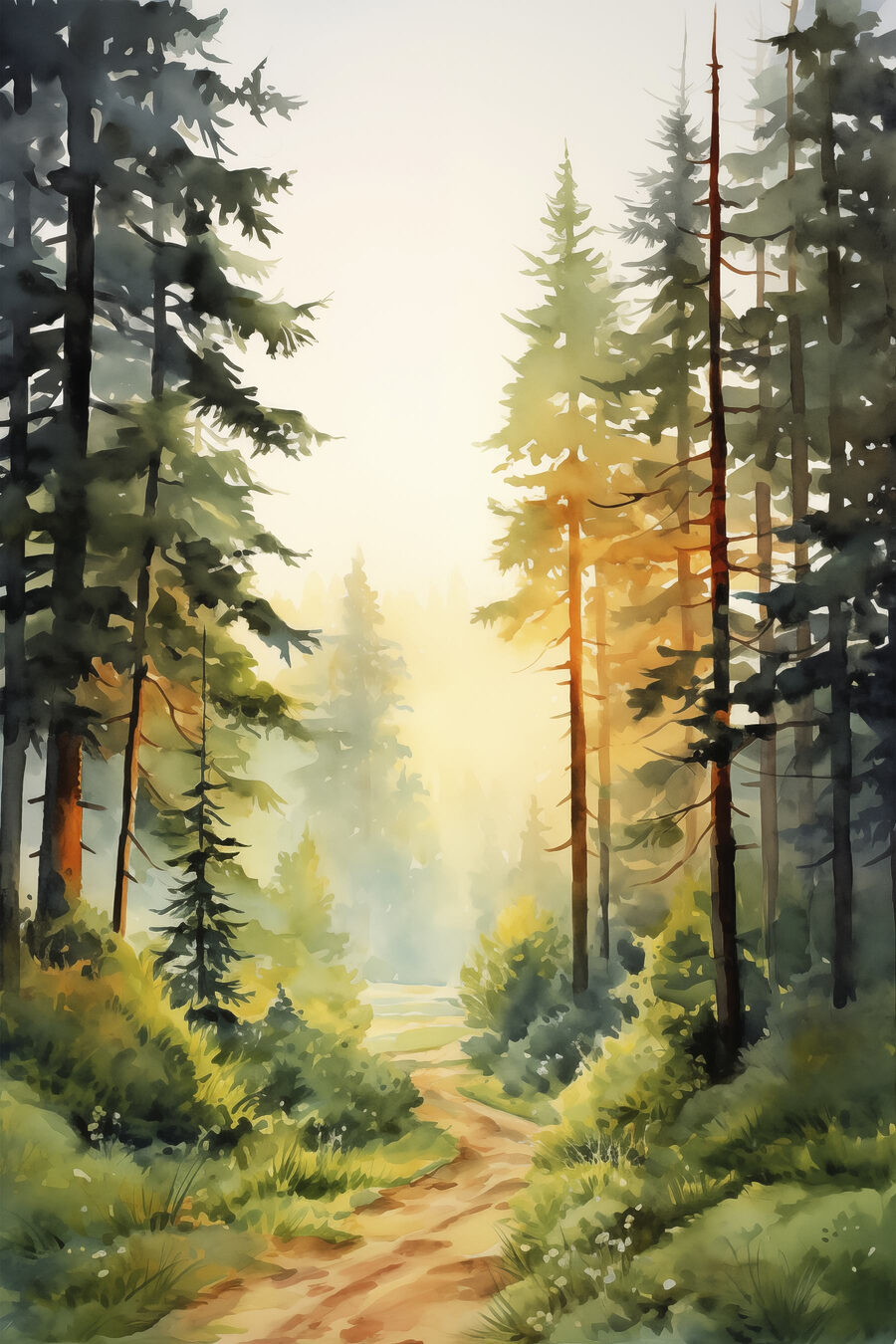 Aquarellmalerei eines Waldes