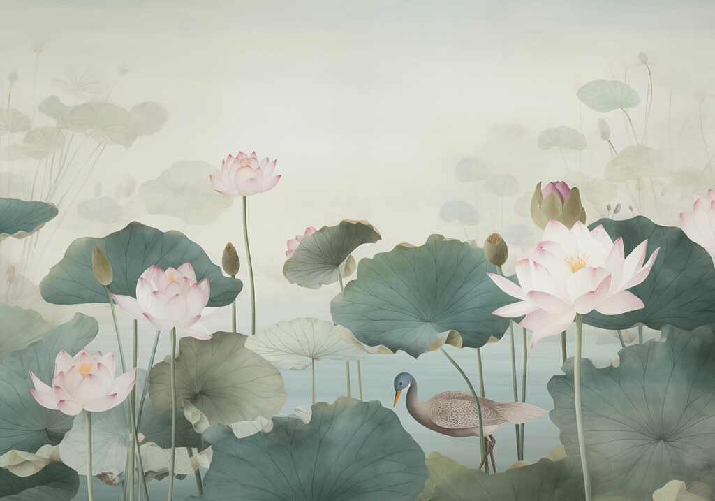 Ente in einem Teich mit Lotosblumen Ente in einem Teich mit Lotosblumen
