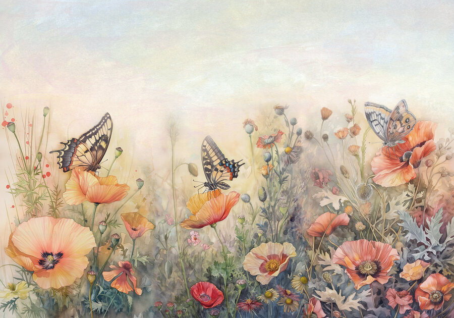 Schmetterlinge auf Blumen in einem Feld