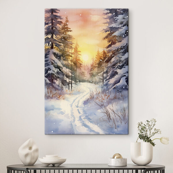 Aquarellmalerei eines verschneiten Waldes Aquarellmalerei eines verschneiten Waldes