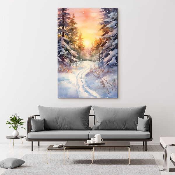Aquarellmalerei eines verschneiten Waldes Aquarellmalerei eines verschneiten Waldes