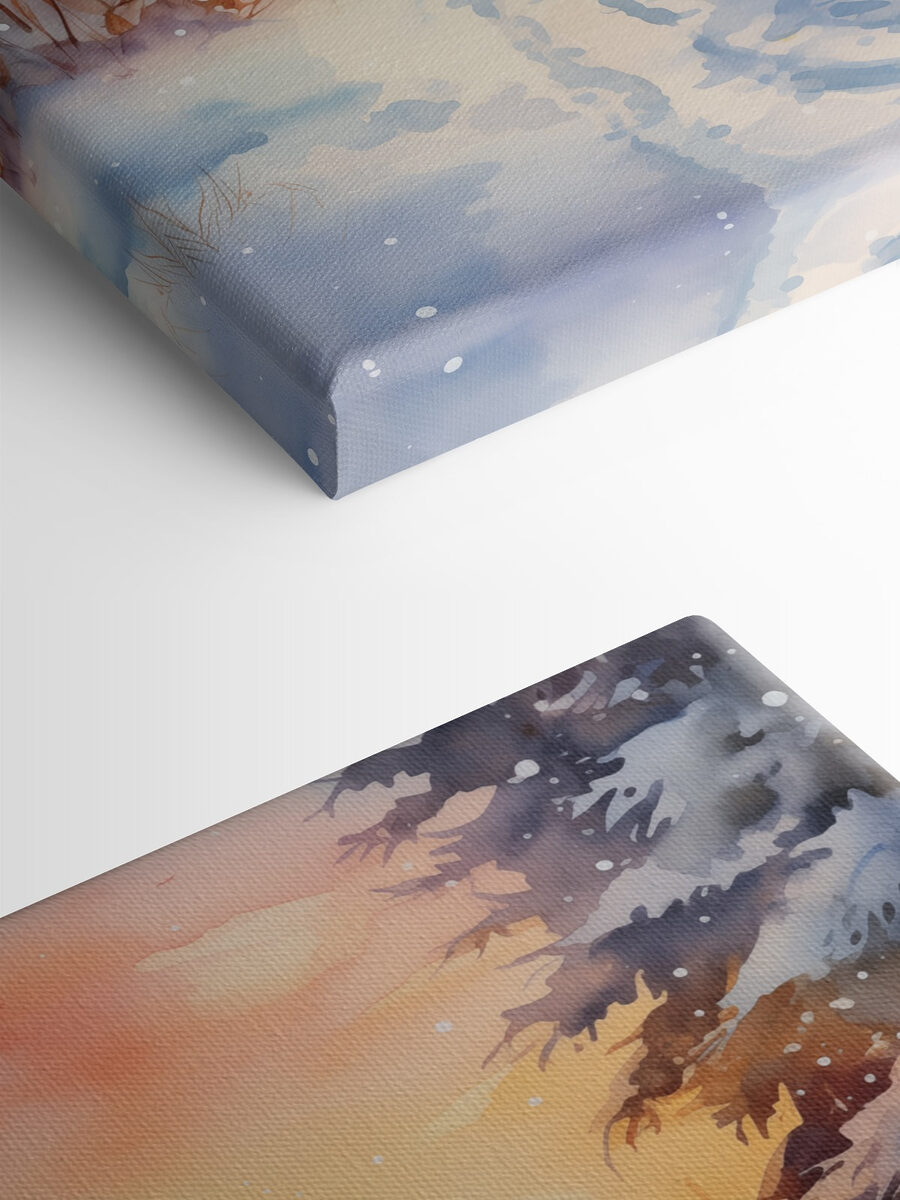 Aquarellmalerei eines verschneiten Waldes