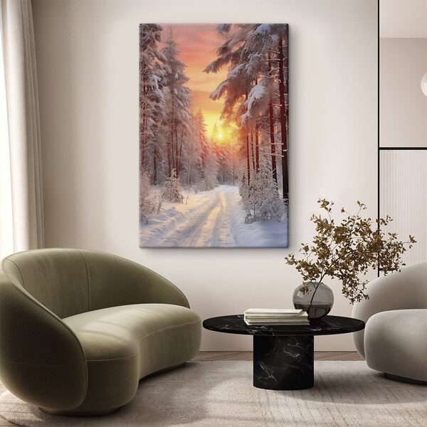 Schneebedeckte Straße in einem Wald Schneebedeckte Straße in einem Wald