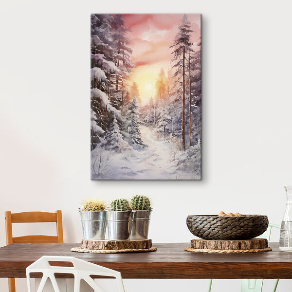 Aquarellmalerei eines verschneiten Waldes Aquarellmalerei eines verschneiten Waldes