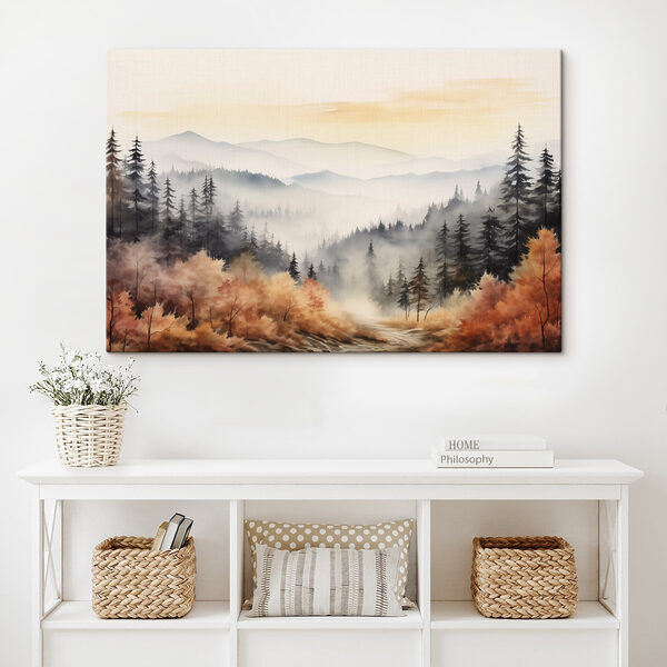 Landschaft eines Waldes mit Nebel Landschaft eines Waldes mit Nebel