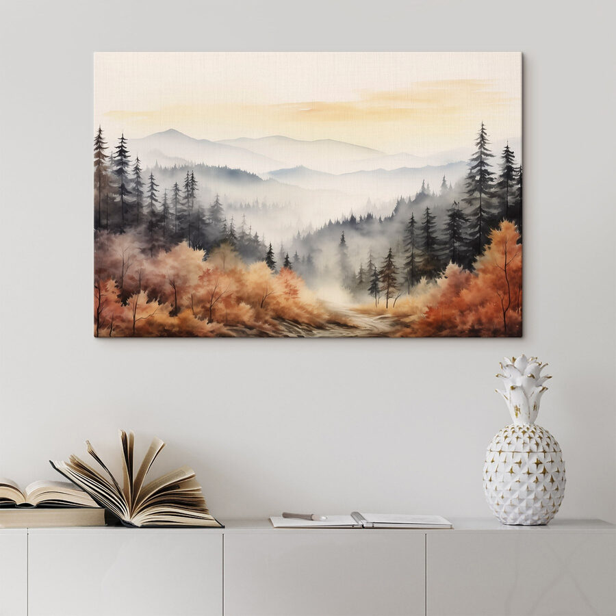 Landschaft eines Waldes mit Nebel