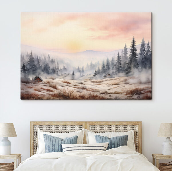 Landschaft mit Bäumen und Nebel Landschaft mit Bäumen und Nebel