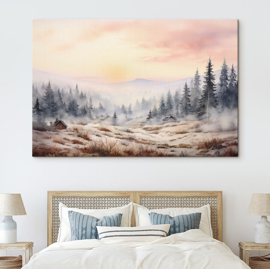 Landschaft mit Bäumen und Nebel