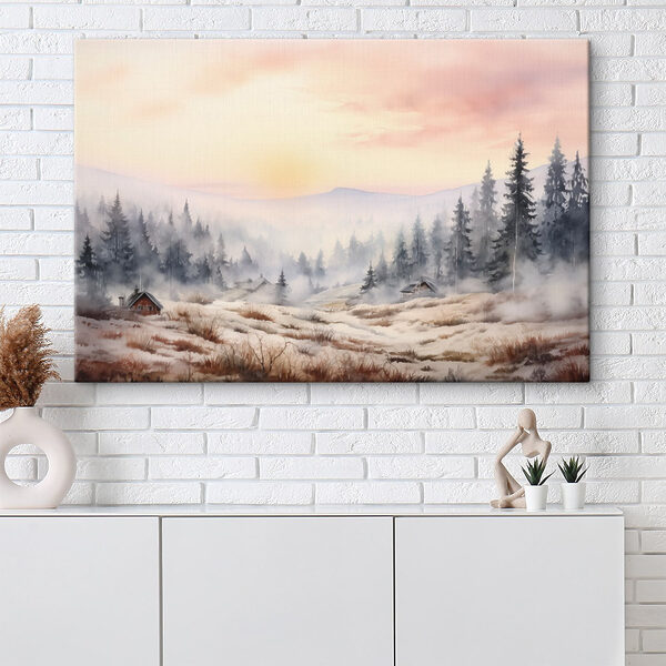 Landschaft mit Bäumen und Nebel Landschaft mit Bäumen und Nebel