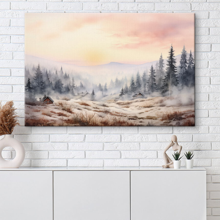 Landschaft mit Bäumen und Nebel
