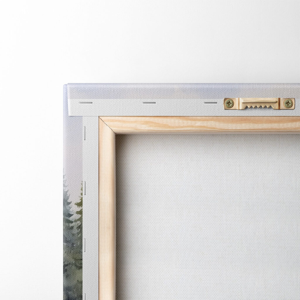 Watercolor painting of a village in the mountains