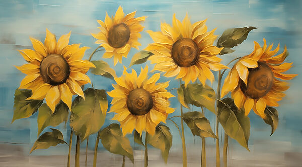 Gemälde von Sonnenblumen an einer Wand Gemälde von Sonnenblumen an einer Wand