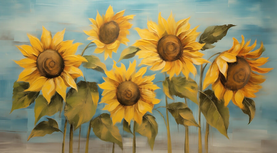 Gemälde von Sonnenblumen an einer Wand