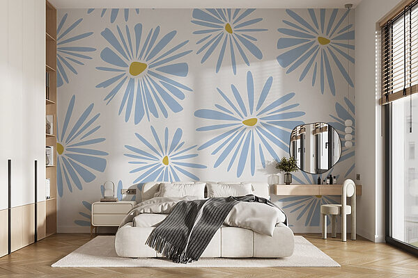 Muster aus blauen und gelben Blumen Muster aus blauen und gelben Blumen
