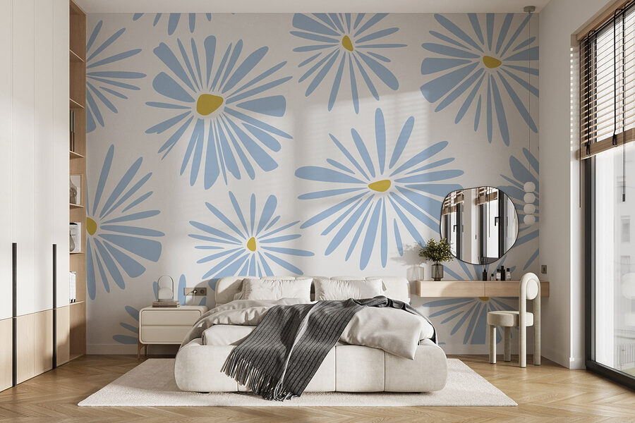 Muster aus blauen und gelben Blumen