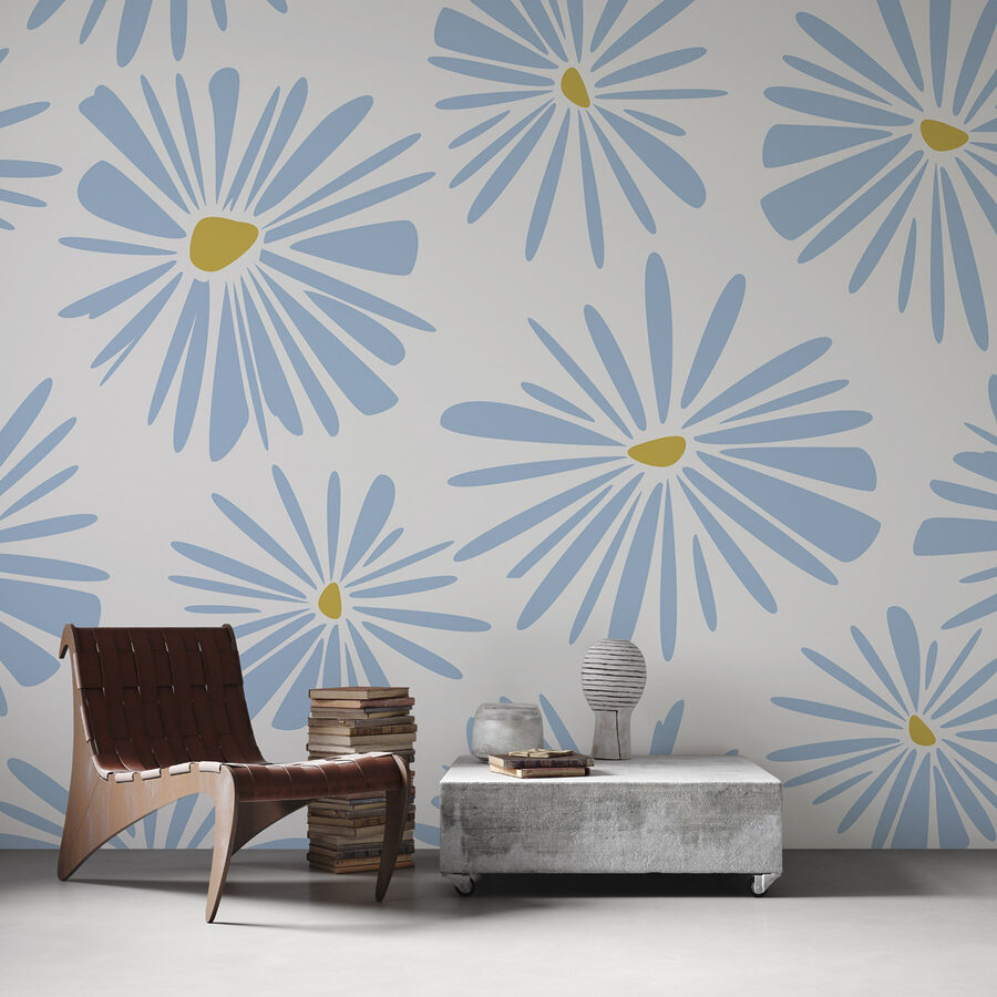 Muster aus blauen und gelben Blumen