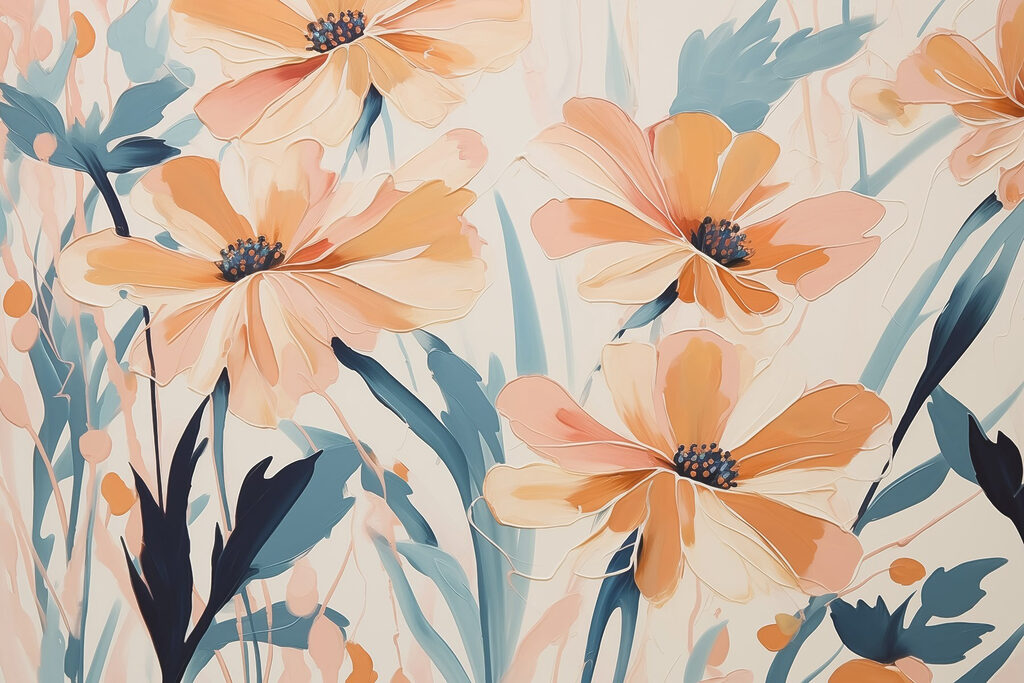 Malerei von Blumen auf einer weißen Fläche Malerei von Blumen auf einer weißen Fläche