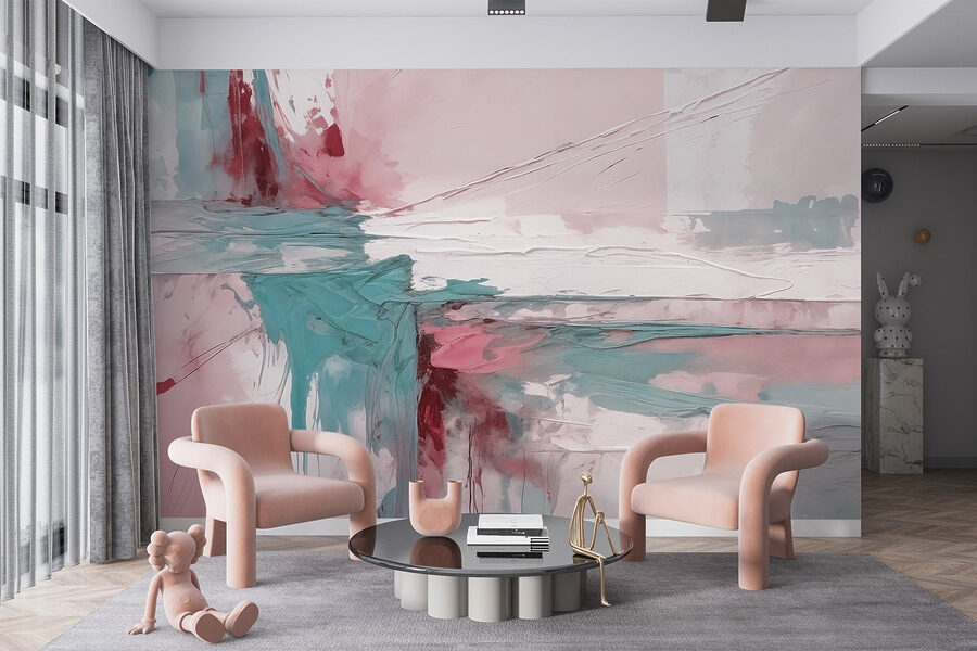 Malerei einer rosa und blauen Farbe Malerei einer rosa und blauen Farbe