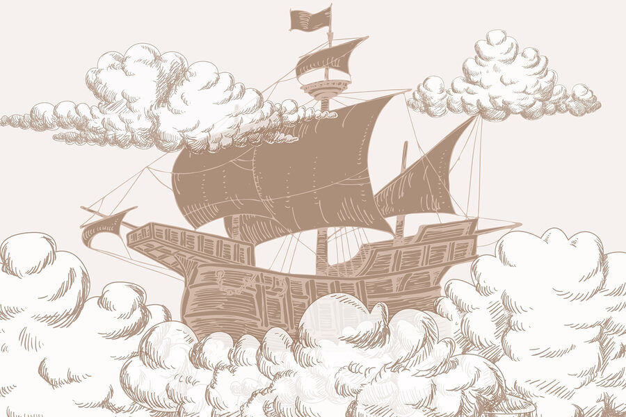 Zeichnung eines Schiffes mit einer Flagge auf dem Schiff