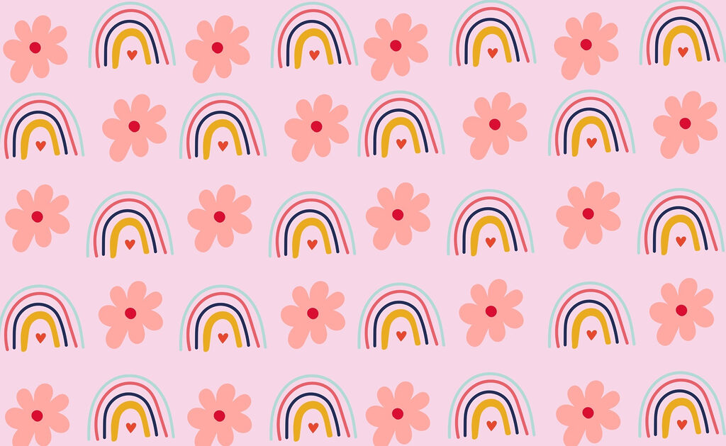 Muster aus Blumen und Regenbögen Muster aus Blumen und Regenbögen