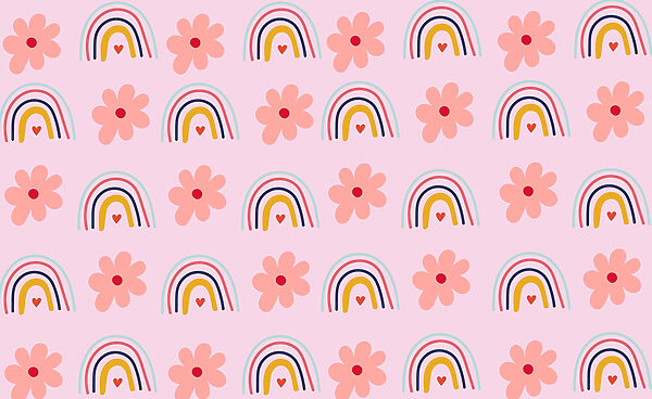 Muster aus Blumen und Regenbögen Muster aus Blumen und Regenbögen