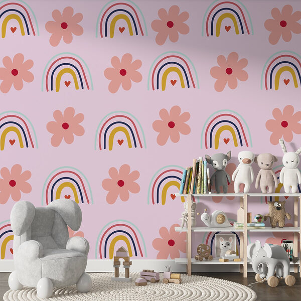 Muster aus Blumen und Regenbögen Muster aus Blumen und Regenbögen