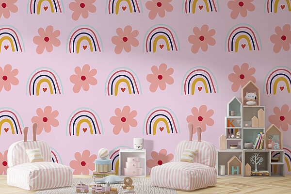 Muster aus Blumen und Regenbögen Muster aus Blumen und Regenbögen